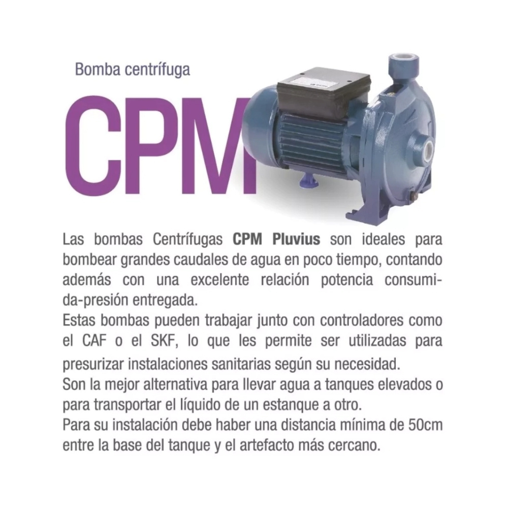 BOMBA CENTRIFUGA CPM 130 1/2 HP PLUVIUS - Image 4